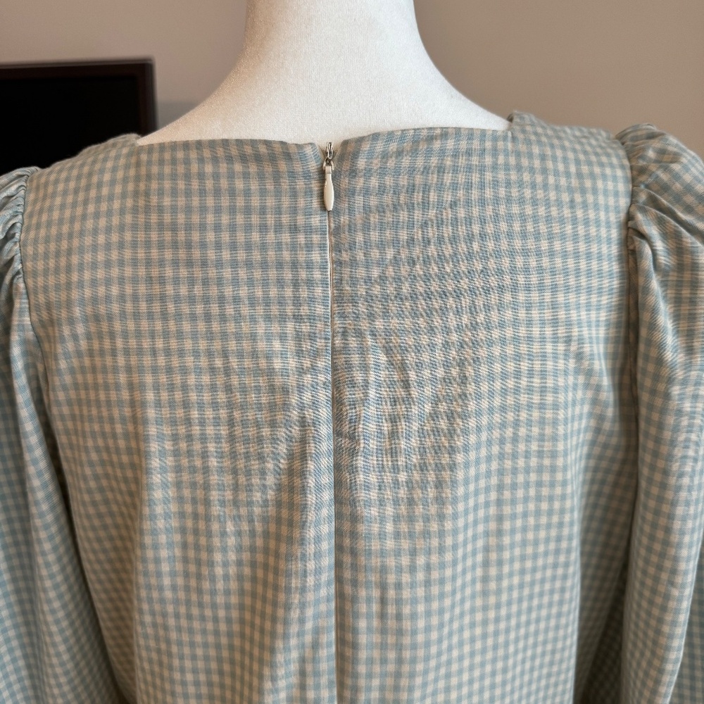 Lisa Says Gah Maddie Blue Gingham Midi Dress in Size Large Long Sleeve Heart - Picture 7 of 11